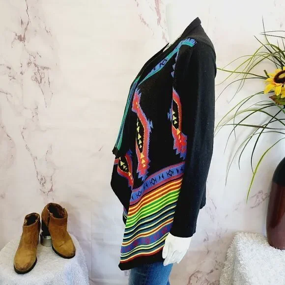 First Nice Tribal Pattern Soft Knit colorful open draped cardigan sweater - Picture 5 of 8